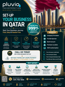 Business setup services in Qatar by Pluvio Corporate Business Services featuring company registration, trade licensing, PRO services, and hassle-free business formation support.