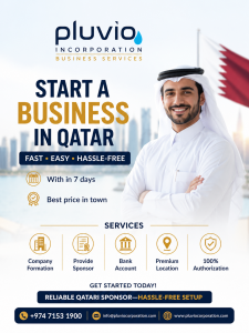 Business setup services in Qatar by Pluvio Corporate Business Services featuring company registration, trade licensing, PRO services, and fast business formation support.